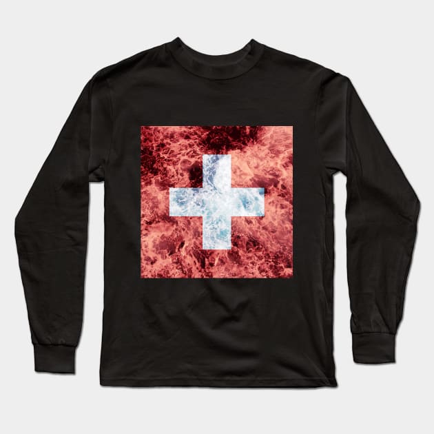 Flag of Switzerland – Ocean Waves Long Sleeve T-Shirt by DrPen